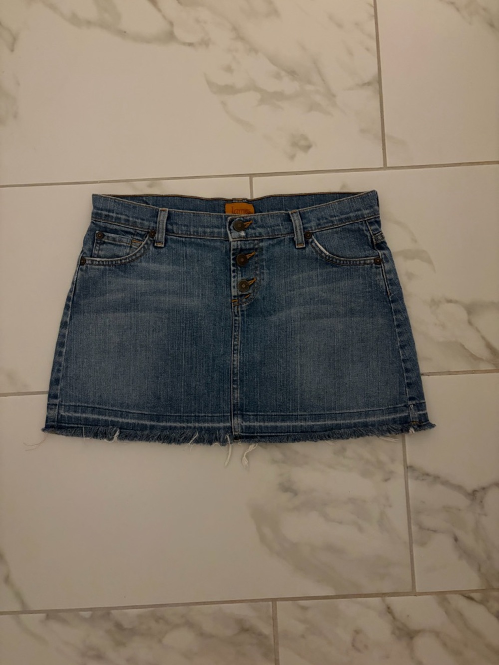 Denim Button-Front Mini Skirt - Blue
